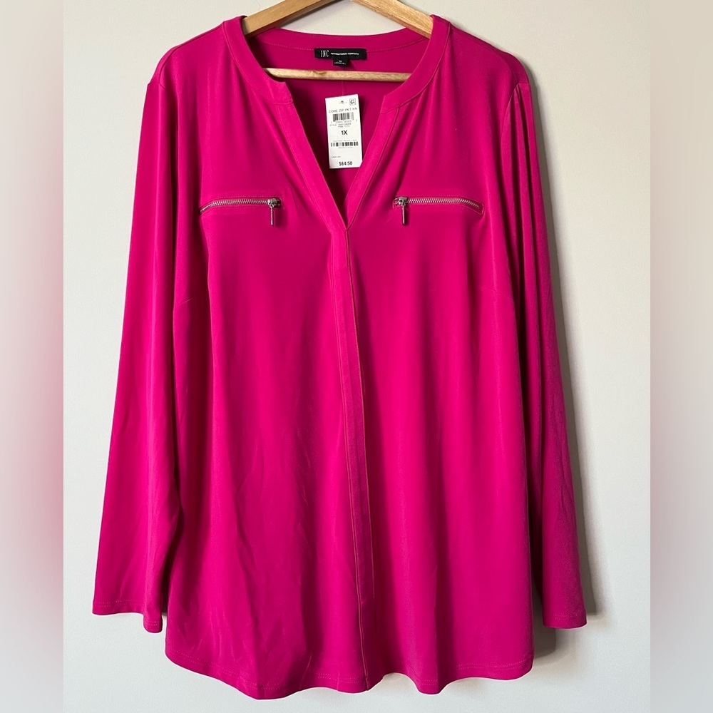 I.N.C International Concepts Women’s Zip-Pocket Blouse - Picture 2 of 6